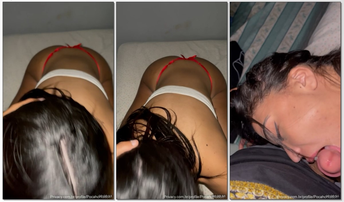 Alycia Ribeiro fazendo um boquete de quatro na cama