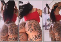 Anny Alves com uma tanguinha marcando bem o bumbum avantajado e bonito