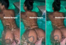 Celebridade Nadine Borges em momento ousado na piscina com companhia fazendo dança sensual