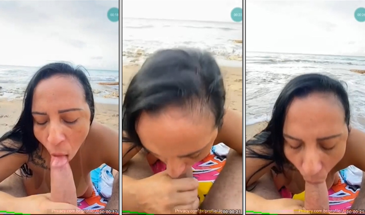 Josyvania se divertindo com um cara sortudo na beira do mar