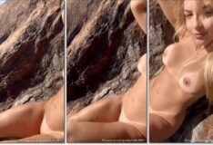 A loira linda Natalia R se despe na praia de nudismo