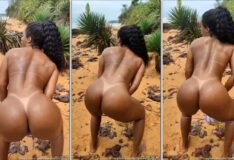 Vanessa Rodrigues, famosa do OnlyFans, exibe seu bumbum perfeito na praia em um vídeo sensual, mexendo as nádegas ao som do funk