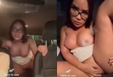 Lina Nakamura gravando conteúdo adulto com um homem negro em um carro da Uber