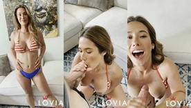 Eva Lovia, uma atriz norte-americana sexy, fudendo gostoso oral e levando uma ejaculação nas teta