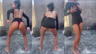 Nayra Castro rebolando ao som de funk na beira do lago com uma calcinha bem apertada