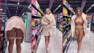 Aline Limas dando uma de espontânea e mostrando tudo no mercado