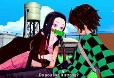 Porno tanjiro comendo a nezuko em quadrinhos