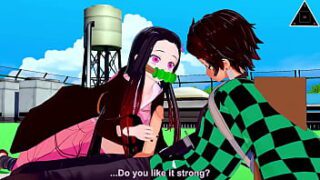 Porno tanjiro comendo a nezuko em quadrinhos