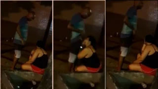 Mulher mais cheinha flagrada fudendo gostoso oral em homem negro em via pública