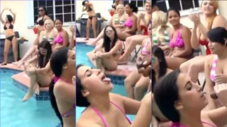 Chupadora safadinha se diverte na piscina com a piroca e ganha recompensa na festa com as amigas