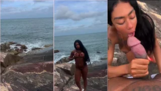 Pocahontas do Rio fazendo boquete no negão na praia em vídeo amador