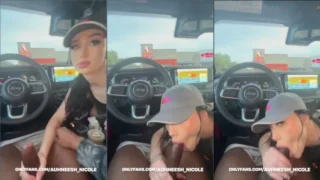 A Auhneesh Nicole fazendo um boquete em uma rola grande no carro em um vídeo pornô amador