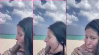 Vídeo caseiro mostra uma mulher morena fudendo gostoso oral em um homem negro hungo na beira da praia